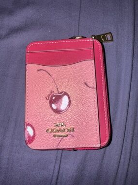 Coach Pink Cherry Card Holder with Gold Logo
